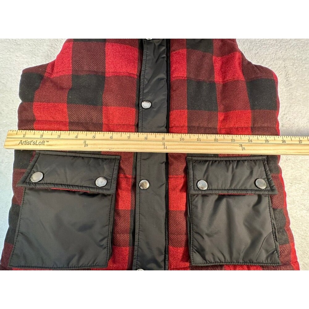 LANDS' END UNISEX  RED PLAID VEST W/HOODY SHERPA LINED Size 8- S PERFECT! - Picture 8 of 16